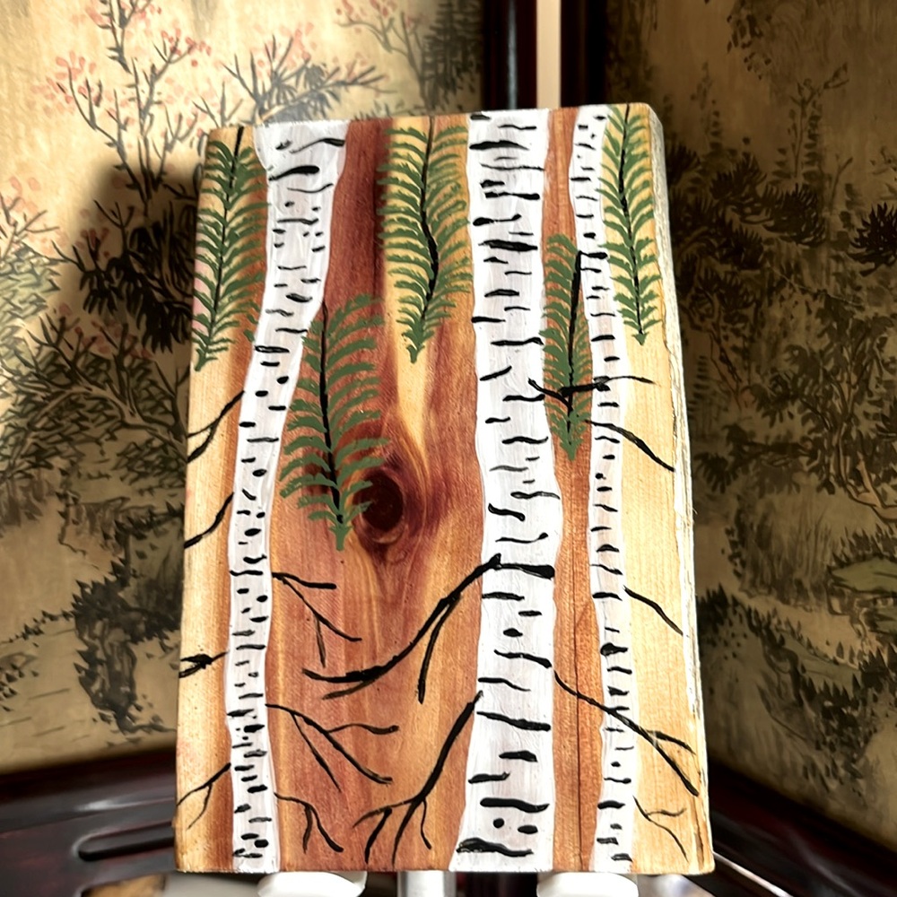 Piece of cedar wood painted and seal whith resin